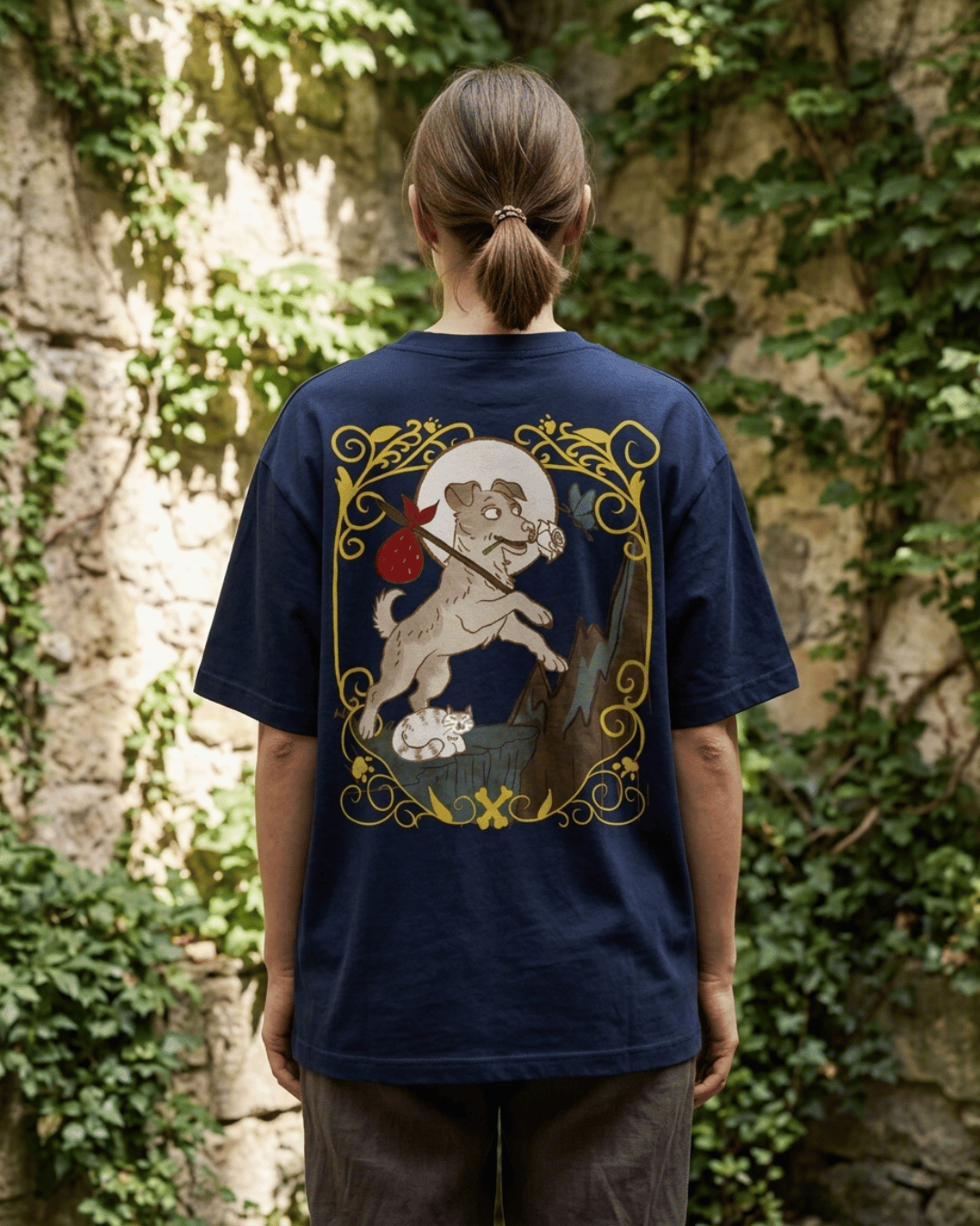 The Fool of Dogs – Tarot Oversized T-Shirt Oversized French Terry Cotton Premium Streetwear T-shirt Loom of Thirds India's No. 1 Art-led, graphic streetwear brand based in Kolkata by Sidhartha Mohanta & Chirayata Purna Chakrabarty