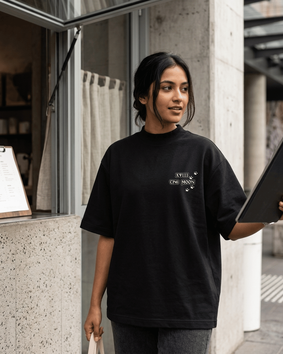 The Moon of Dogs – Tarot Oversized T-Shirt Oversized French Terry Cotton Premium Streetwear T-shirt Loom of Thirds India's No. 1 Art-led, graphic streetwear brand based in Kolkata by Sidhartha Mohanta & Chirayata Purna Chakrabarty