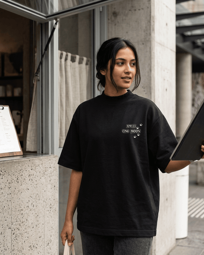 The Moon of Dogs – Tarot Oversized T-Shirt Oversized French Terry Cotton Premium Streetwear T-shirt Loom of Thirds India's No. 1 Art-led, graphic streetwear brand based in Kolkata by Sidhartha Mohanta & Chirayata Purna Chakrabarty
