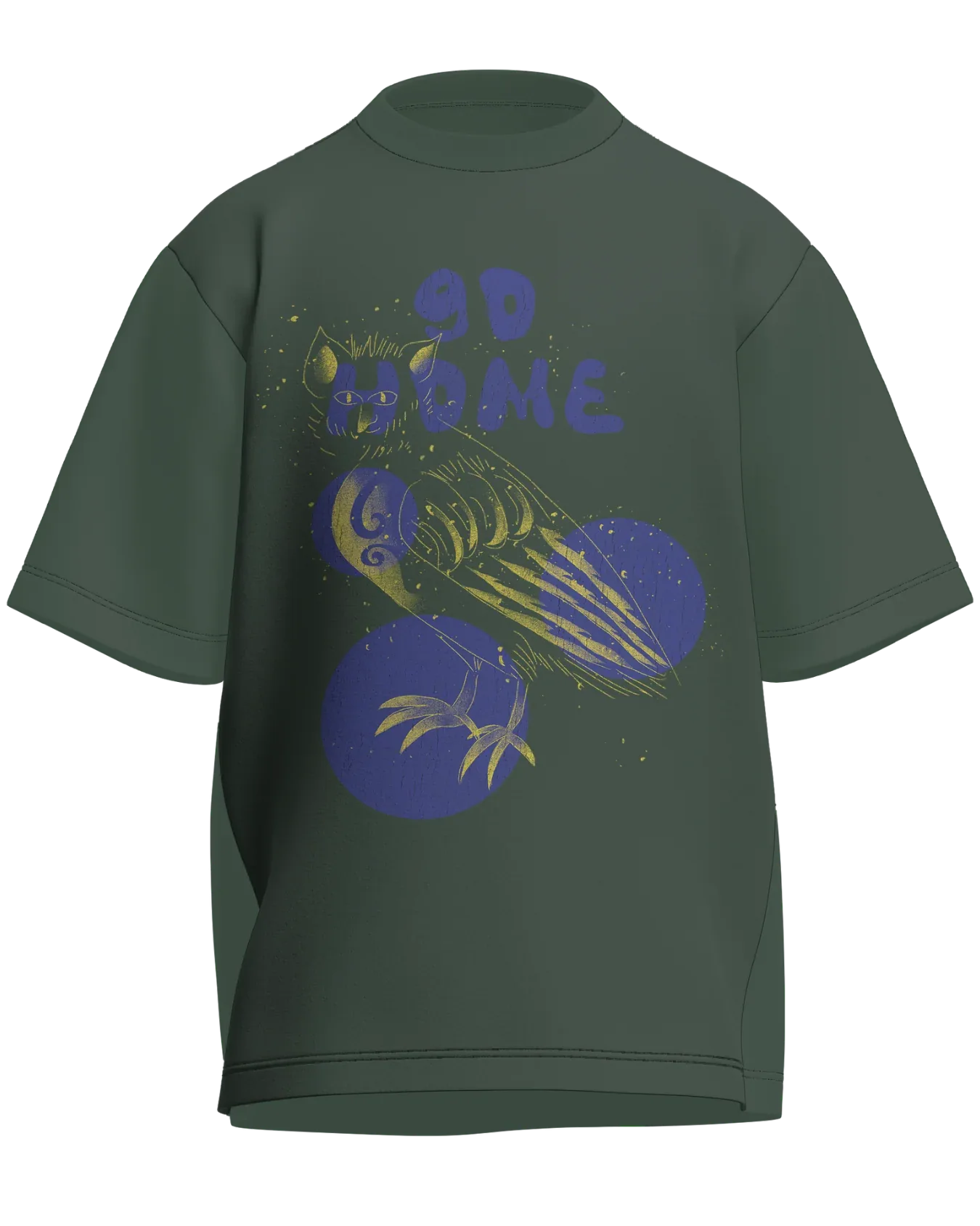 Go Home - Oversized Fit Olive Green 100% cotton 240GSM standard oversized T-shirt Loom of Thirds India's No. 1 Art-led streetwear brand based in Kolkata by Sidhartha Mohanta & Chirayata Purna Chakrabarty
