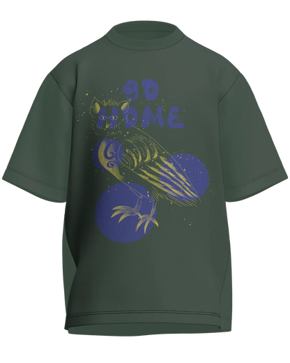 Go Home - Oversized Fit Olive Green 100% cotton 240GSM standard oversized T-shirt Loom of Thirds India's No. 1 Art-led streetwear brand based in Kolkata by Sidhartha Mohanta & Chirayata Purna Chakrabarty
