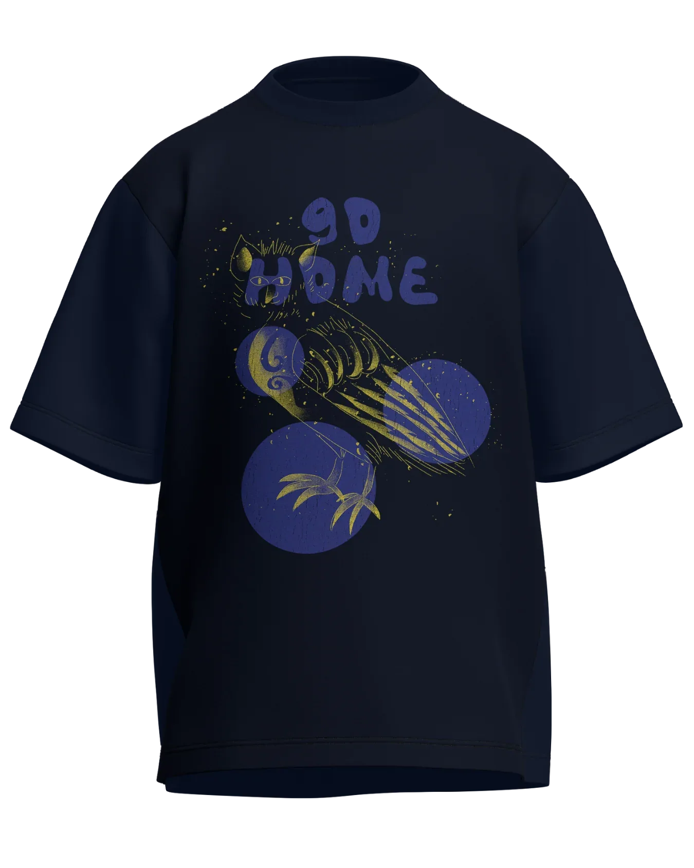 Go Home - Oversized Fit Navy Blue 100% cotton 240GSM standard oversized T-shirt Loom of Thirds India's No. 1 Art-led streetwear brand based in Kolkata by Sidhartha Mohanta & Chirayata Purna Chakrabarty