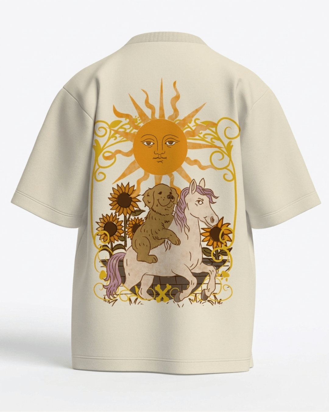The Sun of Dogs – Tarot Oversized T-Shirt Off White Oversized French Terry Cotton Premium Streetwear T-shirt Loom of Thirds India's No. 1 Art-led, graphic streetwear brand based in Kolkata by Sidhartha Mohanta & Chirayata Purna Chakrabarty