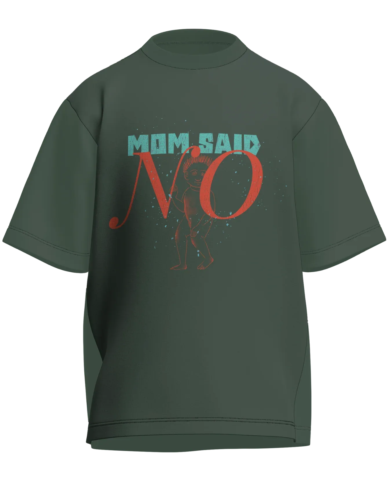Mom Said No - Oversized Fit Olive Green 100% cotton 240GSM standard oversized T-shirt Loom of Thirds India's No. 1 Art-led streetwear brand based in Kolkata by Sidhartha Mohanta & Chirayata Purna Chakrabarty