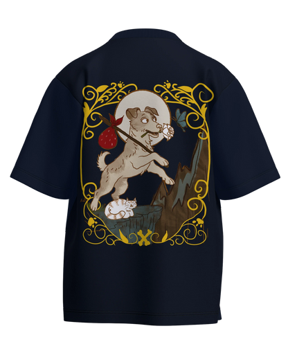 The Fool of Dogs Navy Blue Oversized French Terry Cotton Premium Streetwear T-shirt Loom of Thirds India's No. 1 Art-led streetwear brand based in Kolkata by Sidhartha Mohanta & Chirayata Purna Chakrabarty