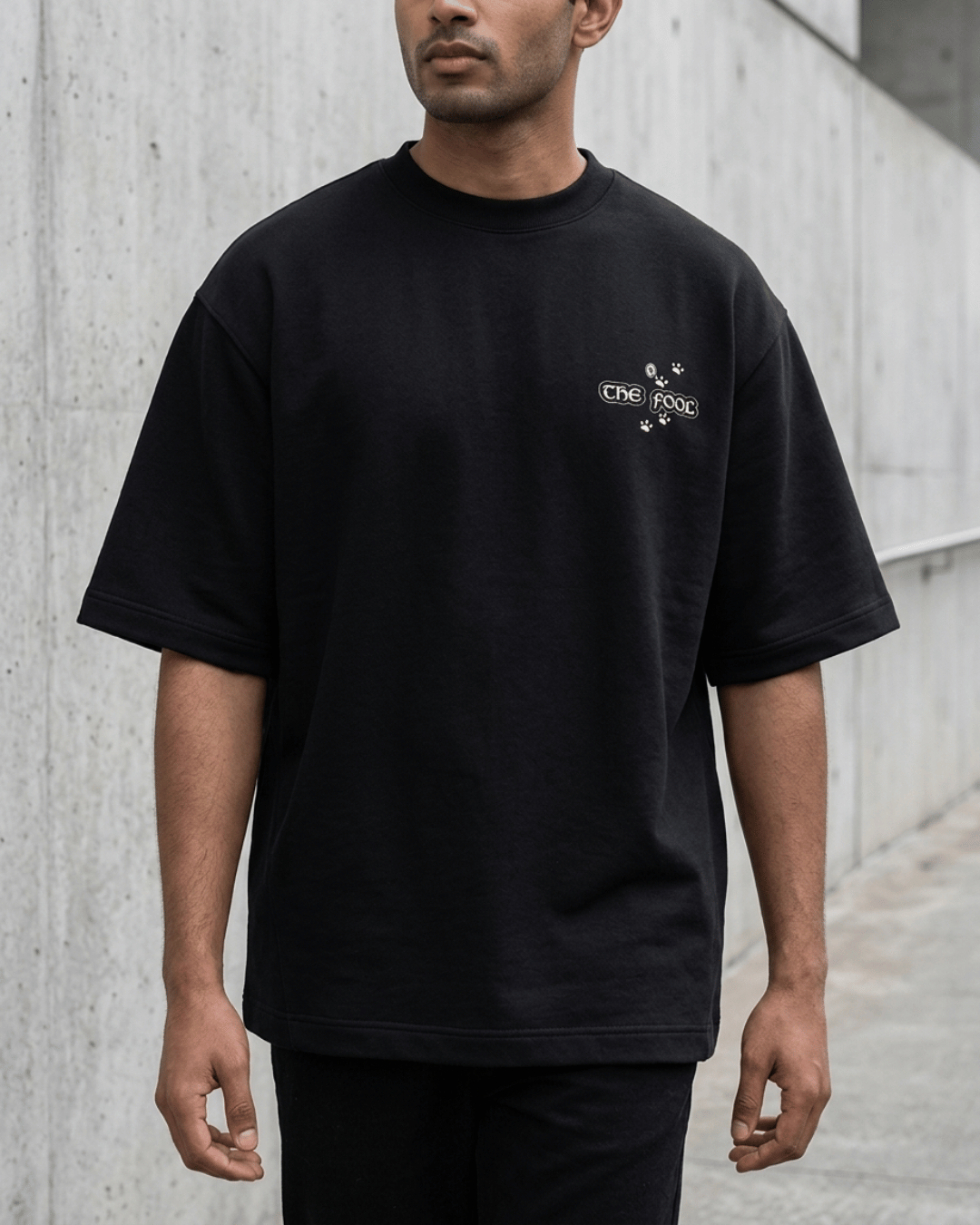 The Fool of Cats – Tarot Oversized T-Shirt Oversized French Terry Cotton Premium Streetwear T-shirt Loom of Thirds India's No. 1 Art-led, graphic streetwear brand based in Kolkata by Sidhartha Mohanta & Chirayata Purna Chakrabarty