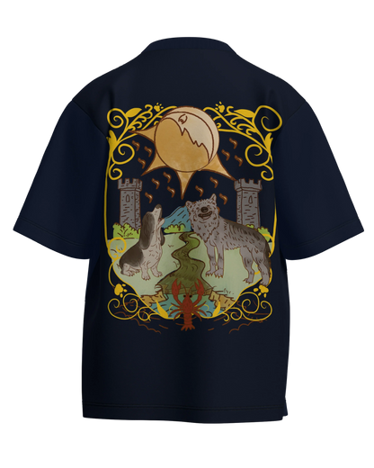 The Moon of Dogs Navy Blue Oversized French Terry Cotton Premium Streetwear T-shirt Loom of Thirds India's No. 1 Art-led streetwear brand based in Kolkata by Sidhartha Mohanta & Chirayata Purna Chakrabarty