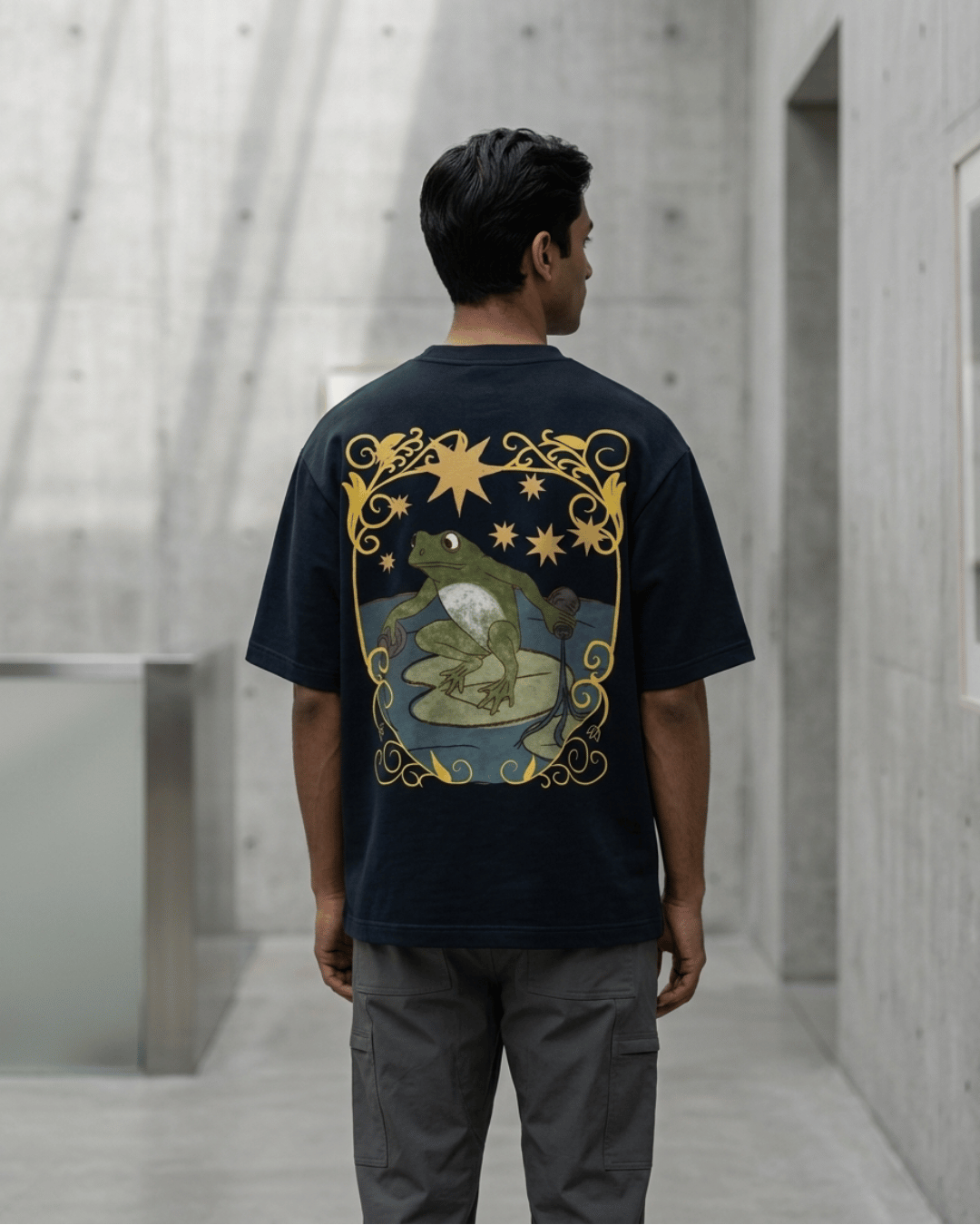 The Star of Frogs – Tarot Oversized T-Shirt Oversized French Terry Cotton Premium Streetwear T-shirt Loom of Thirds India's No. 1 Art-led, graphic streetwear brand based in Kolkata by Sidhartha Mohanta & Chirayata Purna Chakrabarty