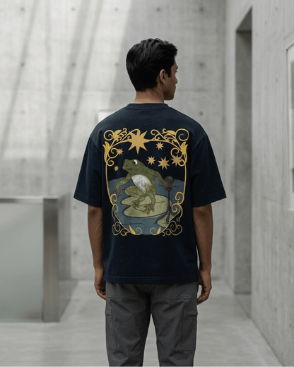 The Star of Frogs – Tarot Oversized T-Shirt Oversized French Terry Cotton Premium Streetwear T-shirt Loom of Thirds India's No. 1 Art-led, graphic streetwear brand based in Kolkata by Sidhartha Mohanta & Chirayata Purna Chakrabarty
