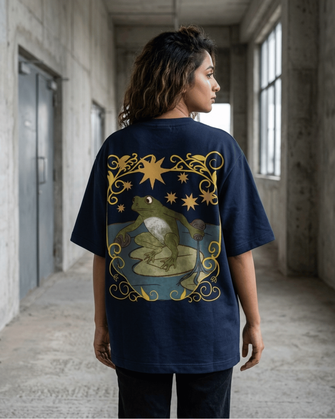 The Star of Frogs – Tarot Oversized T-Shirt Oversized French Terry Cotton Premium Streetwear T-shirt Loom of Thirds India's No. 1 Art-led, graphic streetwear brand based in Kolkata by Sidhartha Mohanta & Chirayata Purna Chakrabarty