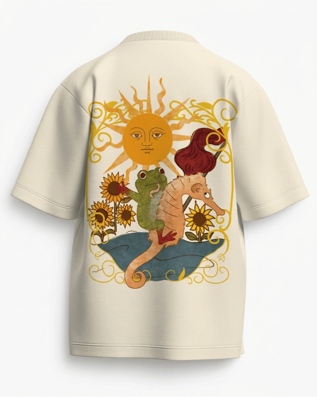 The Sun of Frogs – Tarot Oversized T-Shirt Off White Oversized French Terry Cotton Premium Streetwear T-shirt Loom of Thirds India's No. 1 Art-led, graphic streetwear brand based in Kolkata by Sidhartha Mohanta & Chirayata Purna Chakrabarty
