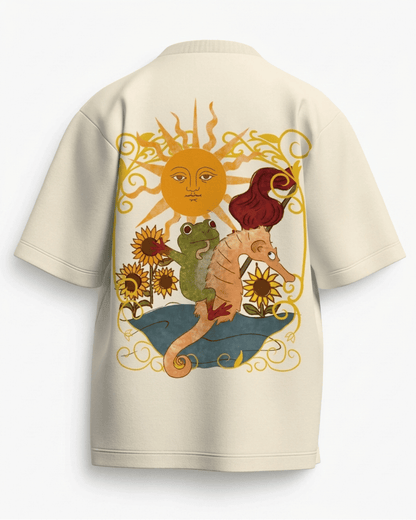 The Sun of Frogs – Tarot Oversized T-Shirt Off White Oversized French Terry Cotton Premium Streetwear T-shirt Loom of Thirds India's No. 1 Art-led, graphic streetwear brand based in Kolkata by Sidhartha Mohanta & Chirayata Purna Chakrabarty