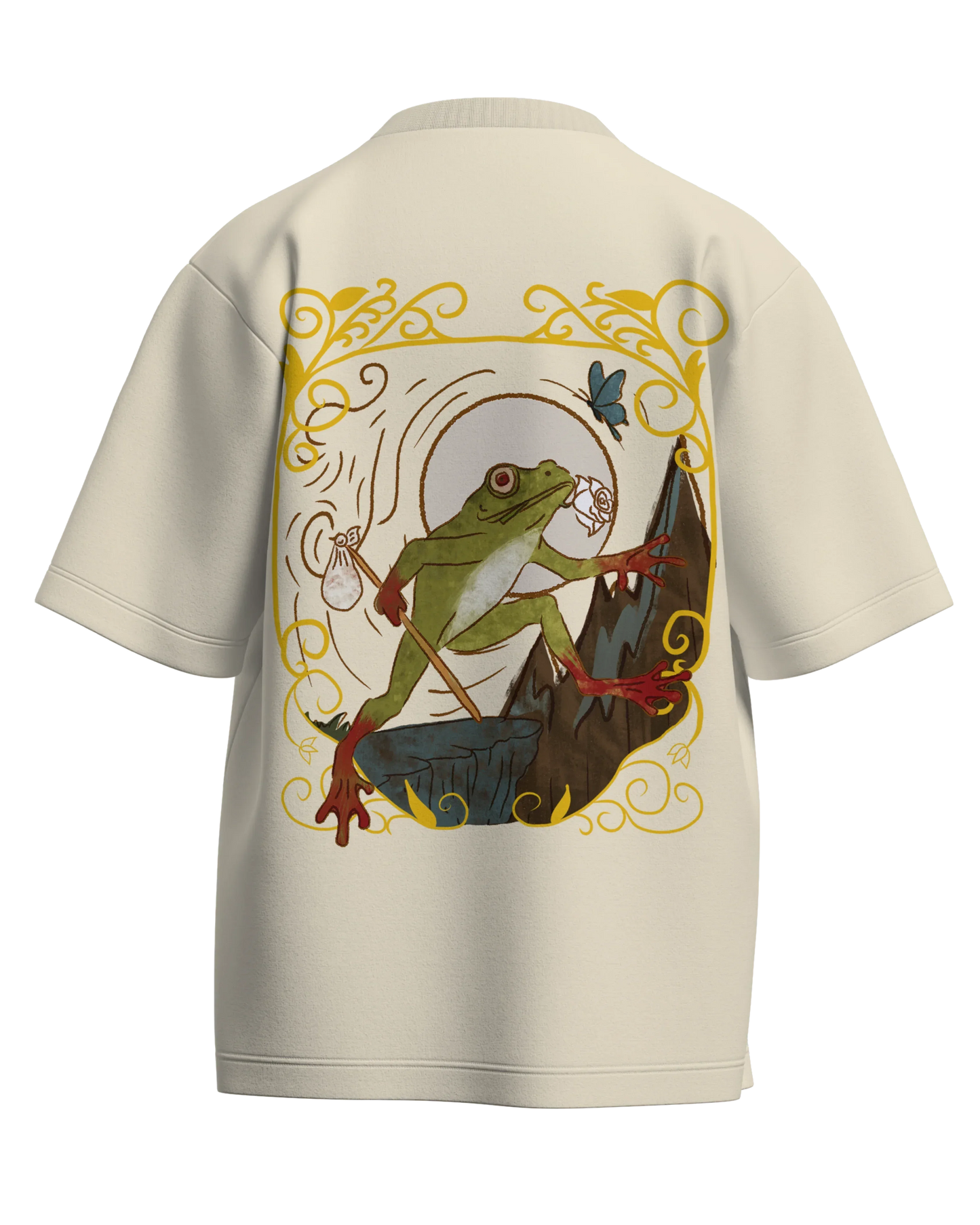The Fool of Frogs Off White Oversized French Terry Cotton Premium Streetwear T-shirt Loom of Thirds India's No. 1 Art-led streetwear brand based in Kolkata by Sidhartha Mohanta & Chirayata Purna Chakrabarty