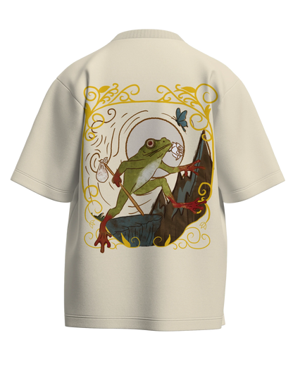 The Fool of Frogs Off White Oversized French Terry Cotton Premium Streetwear T-shirt Loom of Thirds India's No. 1 Art-led streetwear brand based in Kolkata by Sidhartha Mohanta & Chirayata Purna Chakrabarty