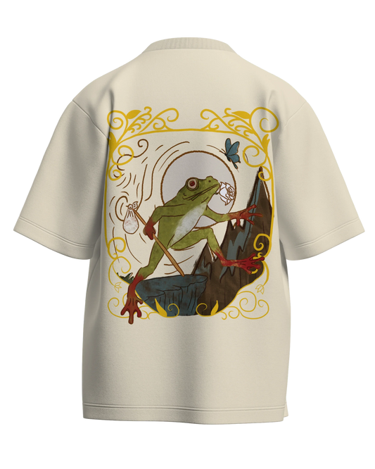 The Fool of Frogs Off White Oversized French Terry Cotton Premium Streetwear T-shirt Loom of Thirds India's No. 1 Art-led streetwear brand based in Kolkata by Sidhartha Mohanta & Chirayata Purna Chakrabarty