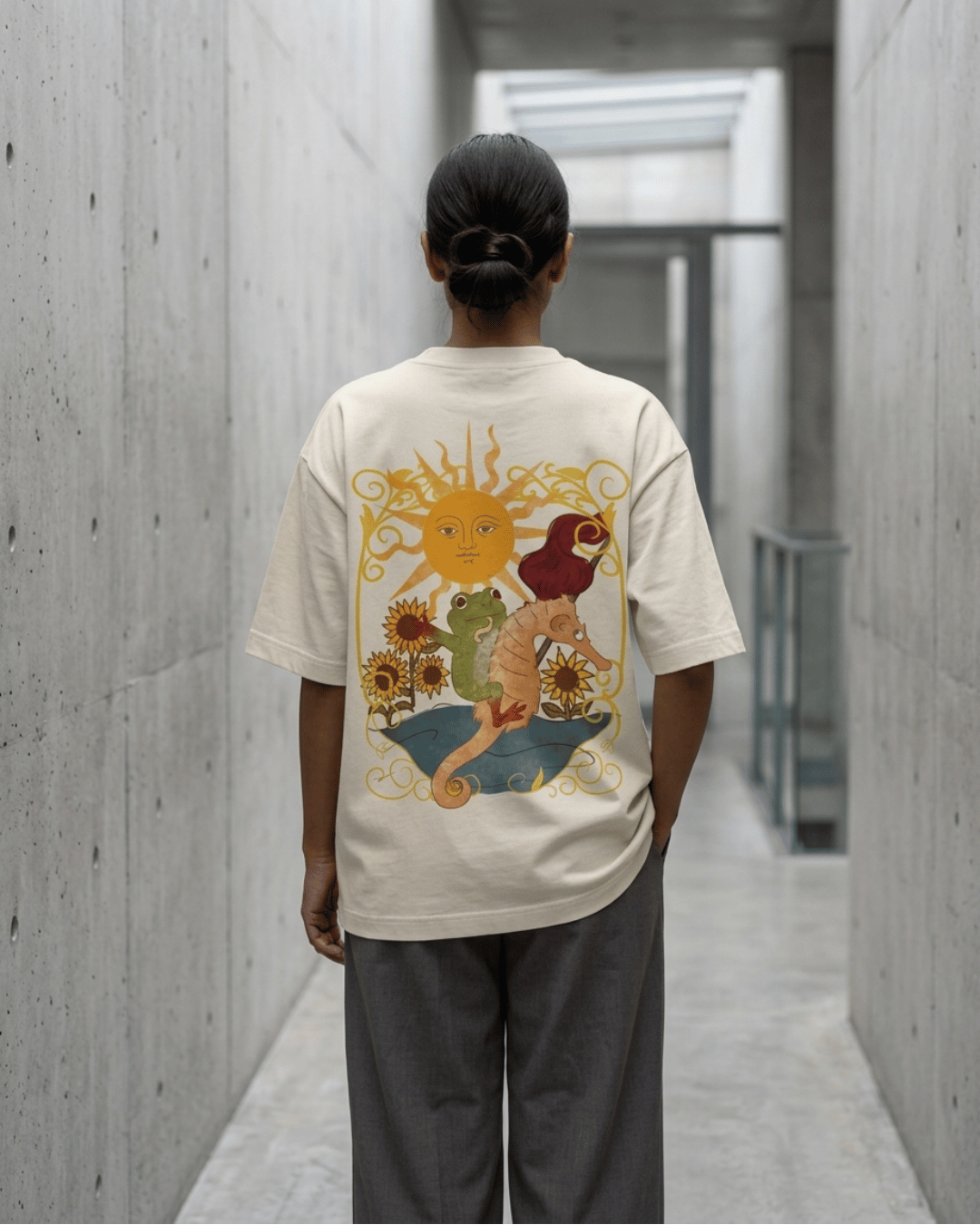 The Sun of Frogs – Tarot Oversized T-Shirt Oversized French Terry Cotton Premium Streetwear T-shirt Loom of Thirds India's No. 1 Art-led, graphic streetwear brand based in Kolkata by Sidhartha Mohanta & Chirayata Purna Chakrabarty