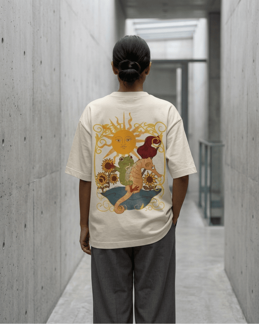 The Sun of Frogs – Tarot Oversized T-Shirt Oversized French Terry Cotton Premium Streetwear T-shirt Loom of Thirds India's No. 1 Art-led, graphic streetwear brand based in Kolkata by Sidhartha Mohanta & Chirayata Purna Chakrabarty
