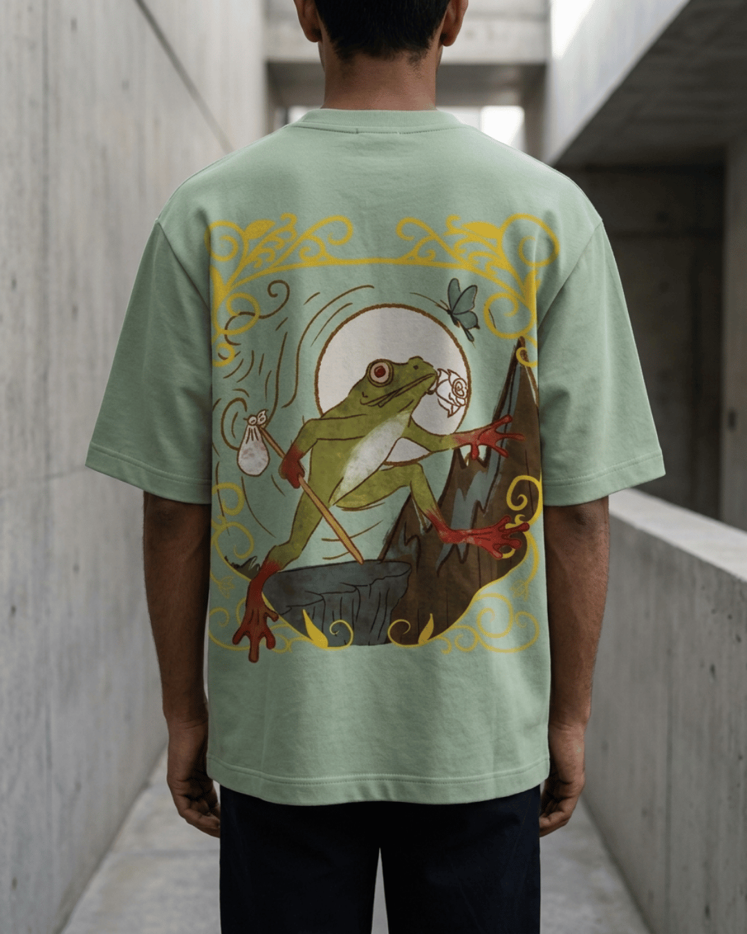 The Fool of Frogs – Tarot Oversized T-Shirt Oversized French Terry Cotton Premium Streetwear T-shirt Loom of Thirds India's No. 1 Art-led, graphic streetwear brand based in Kolkata by Sidhartha Mohanta & Chirayata Purna Chakrabarty