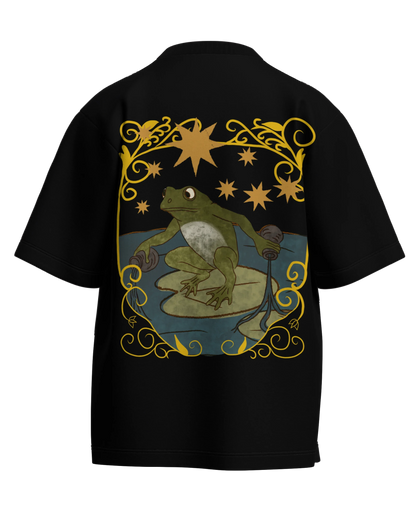 The Star of Frogs Black Oversized French Terry Cotton Premium Streetwear T-shirt Loom of Thirds India's No. 1 Art-led streetwear brand based in Kolkata by Sidhartha Mohanta & Chirayata Purna Chakrabarty