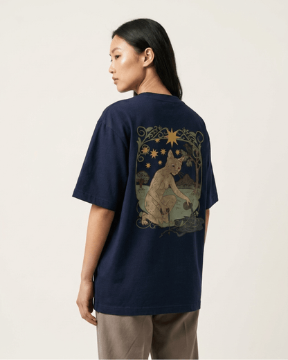 The Star of Cats – Tarot Oversized T-Shirt Oversized French Terry Cotton Premium Streetwear T-shirt Loom of Thirds India's No. 1 Art-led, graphic streetwear brand based in Kolkata by Sidhartha Mohanta & Chirayata Purna Chakrabarty