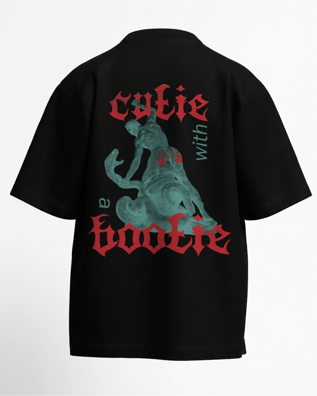 Cutie with a Bootie – Classical Art Oversized Tee Black Oversized French Terry Cotton Premium Streetwear T-shirt Loom of Thirds India's No. 1 Art-led, graphic streetwear brand based in Kolkata by Sidhartha Mohanta & Chirayata Purna Chakrabarty