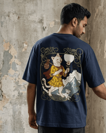 The Fool of Cats – Tarot Oversized T-Shirt Oversized French Terry Cotton Premium Streetwear T-shirt Loom of Thirds India's No. 1 Art-led, graphic streetwear brand based in Kolkata by Sidhartha Mohanta & Chirayata Purna Chakrabarty