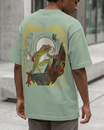 The Fool of Frogs – Tarot Oversized T-Shirt Oversized French Terry Cotton Premium Streetwear T-shirt Loom of Thirds India's No. 1 Art-led, graphic streetwear brand based in Kolkata by Sidhartha Mohanta & Chirayata Purna Chakrabarty