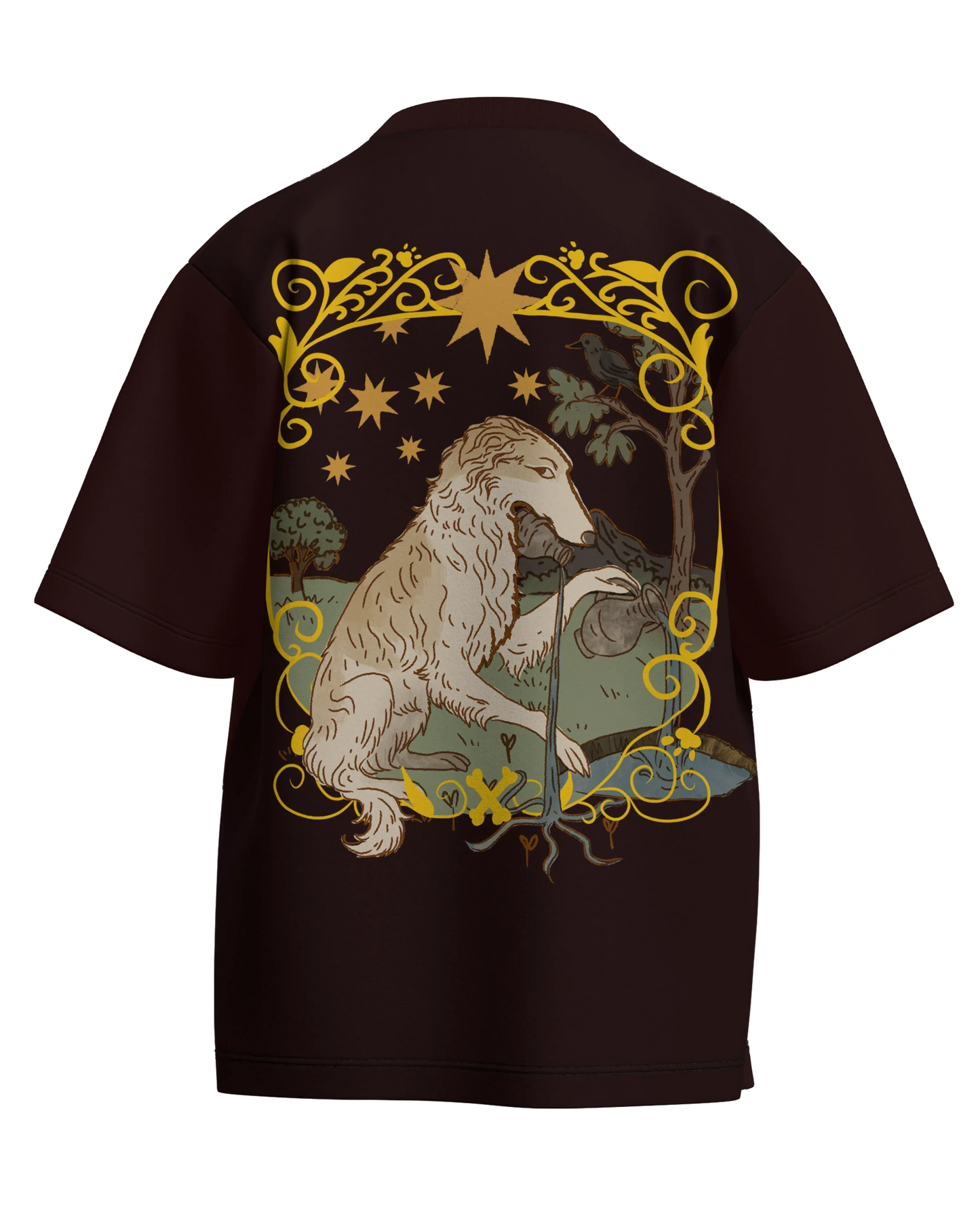 The Star of Dogs Maroon Oversized French Terry Cotton Premium Streetwear T-shirt Loom of Thirds India's No. 1 Art-led streetwear brand based in Kolkata by Sidhartha Mohanta & Chirayata Purna Chakrabarty