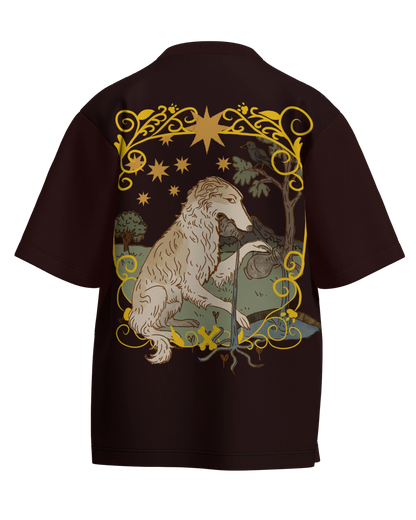 The Star of Dogs Maroon Oversized French Terry Cotton Premium Streetwear T-shirt Loom of Thirds India's No. 1 Art-led streetwear brand based in Kolkata by Sidhartha Mohanta & Chirayata Purna Chakrabarty