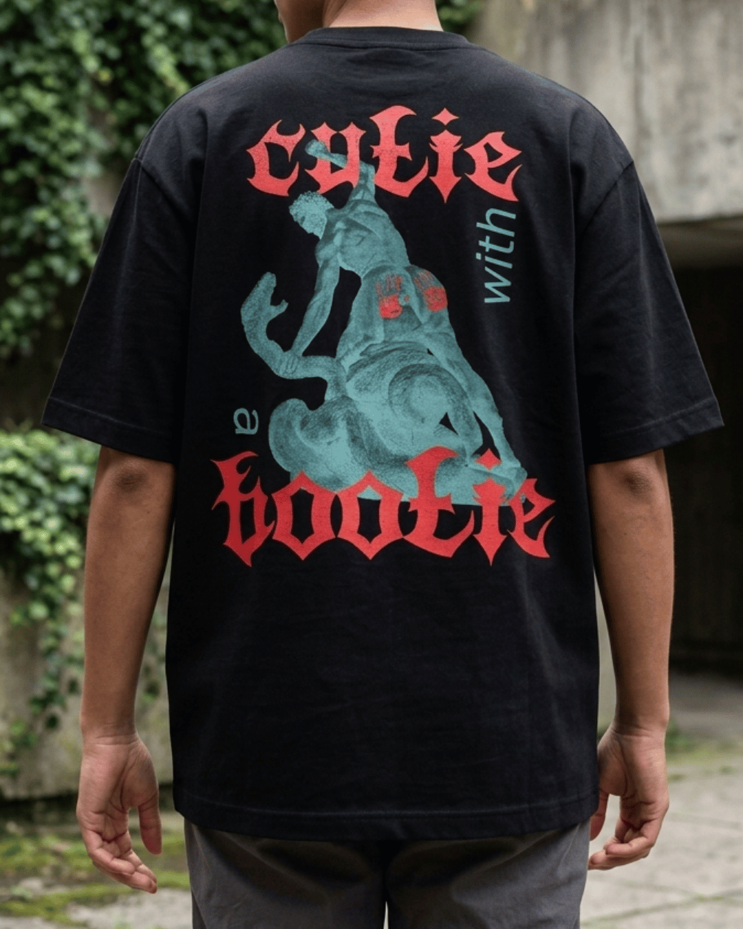Cutie with a Bootie – Classical Art Oversized Tee Oversized French Terry Cotton Premium Streetwear T-shirt Loom of Thirds India's No. 1 Art-led, graphic streetwear brand based in Kolkata by Sidhartha Mohanta & Chirayata Purna Chakrabarty