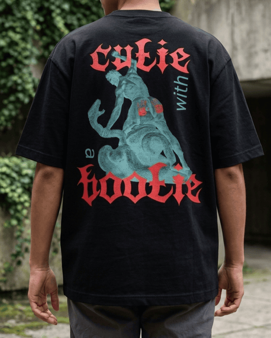 Cutie with a Bootie – Classical Art Oversized Tee Oversized French Terry Cotton Premium Streetwear T-shirt Loom of Thirds India's No. 1 Art-led, graphic streetwear brand based in Kolkata by Sidhartha Mohanta & Chirayata Purna Chakrabarty