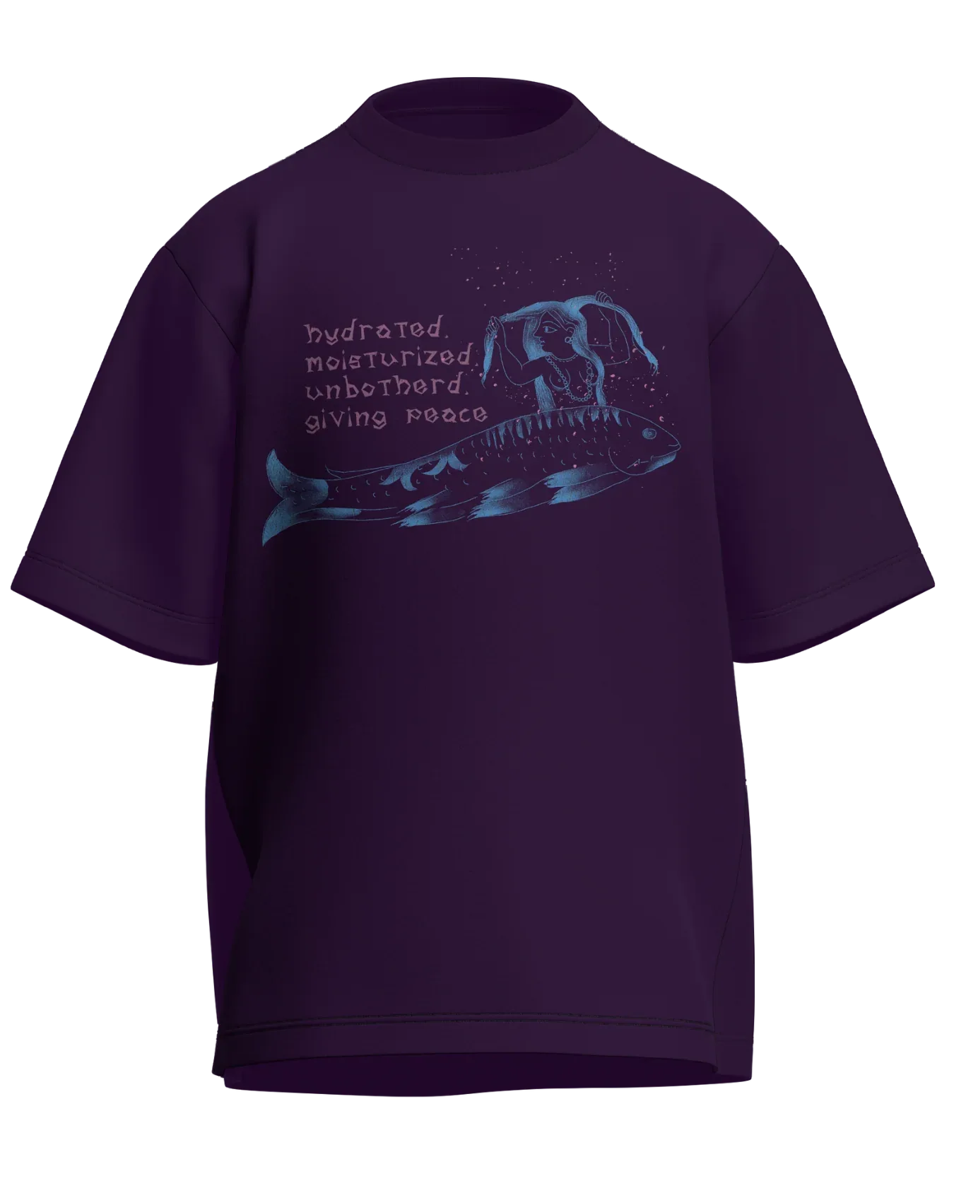 Hydrated, Moisturized & Unbothered - Oversized Fit Purple 100% cotton 240GSM standard oversized T-shirt Loom of Thirds India's No. 1 Art-led streetwear brand based in Kolkata by Sidhartha Mohanta & Chirayata Purna Chakrabarty