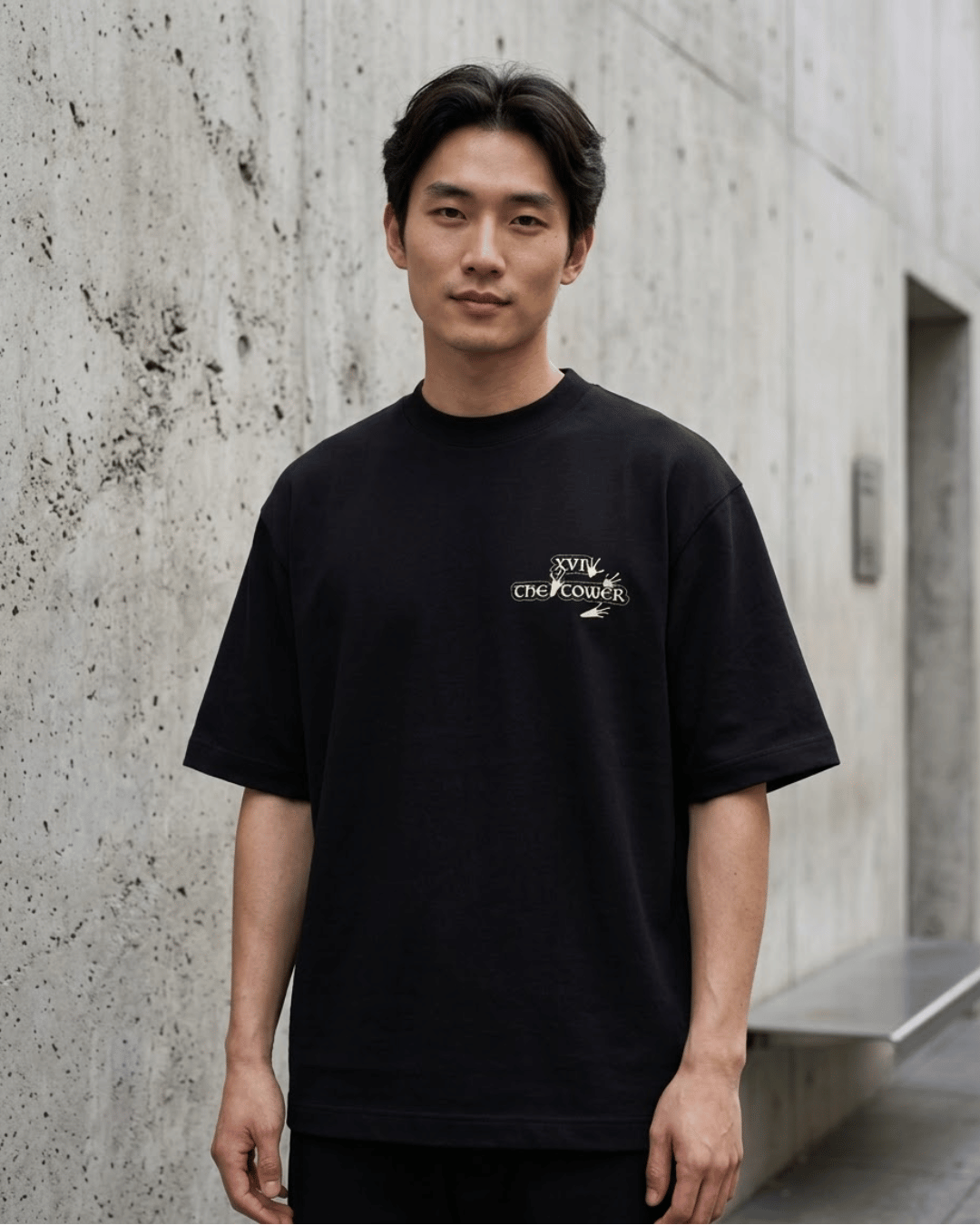 The Tower of Frogs – Tarot Oversized T-Shirt Oversized French Terry Cotton Premium Streetwear T-shirt Loom of Thirds India's No. 1 Art-led, graphic streetwear brand based in Kolkata by Sidhartha Mohanta & Chirayata Purna Chakrabarty