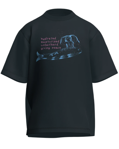 Hydrated, Moisturized & Unbothered - Oversized Fit Petrol Blue 100% cotton 240GSM standard oversized T-shirt Loom of Thirds India's No. 1 Art-led streetwear brand based in Kolkata by Sidhartha Mohanta & Chirayata Purna Chakrabarty