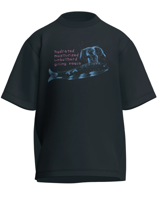 Hydrated, Moisturized & Unbothered - Oversized Fit Petrol Blue 100% cotton 240GSM standard oversized T-shirt Loom of Thirds India's No. 1 Art-led streetwear brand based in Kolkata by Sidhartha Mohanta & Chirayata Purna Chakrabarty