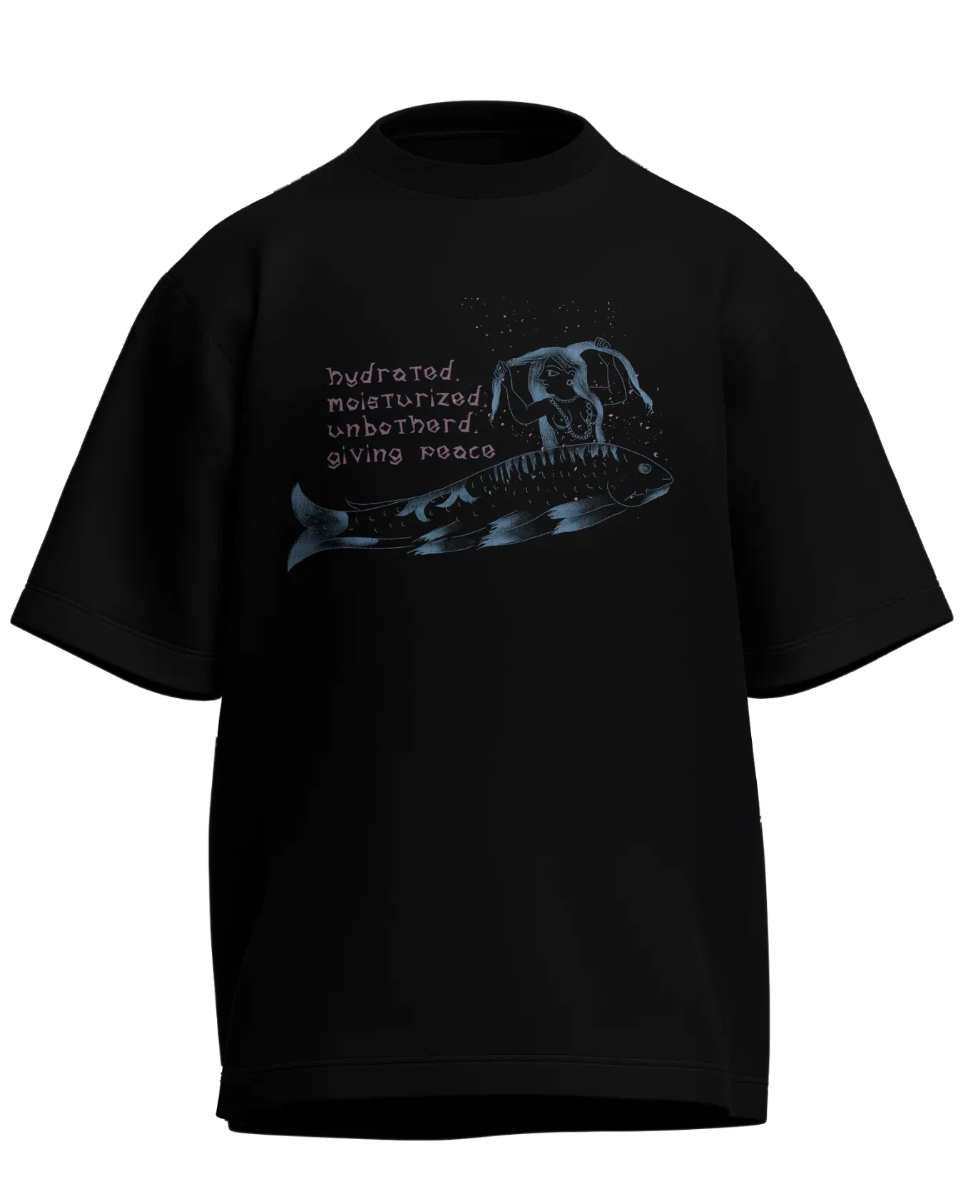 Hydrated, Moisturized & Unbothered - Oversized Fit Black 100% cotton 240GSM standard oversized T-shirt Loom of Thirds India's No. 1 Art-led streetwear brand based in Kolkata by Sidhartha Mohanta & Chirayata Purna Chakrabarty