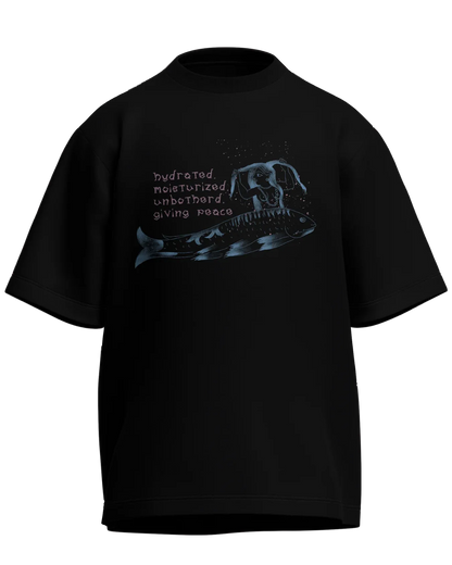 Hydrated, Moisturized & Unbothered - Oversized Fit Black 100% cotton 240GSM standard oversized T-shirt Loom of Thirds India's No. 1 Art-led streetwear brand based in Kolkata by Sidhartha Mohanta & Chirayata Purna Chakrabarty