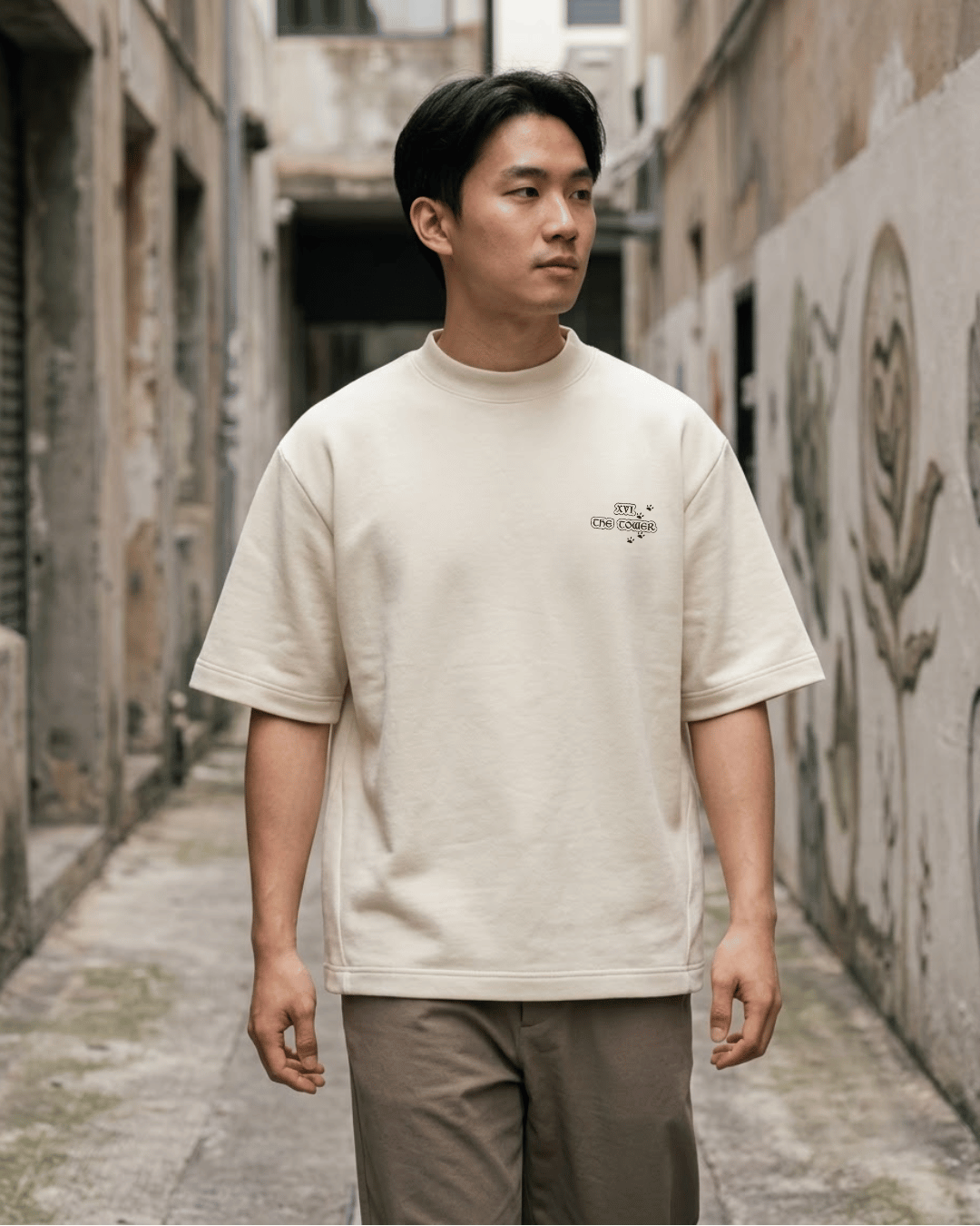The Tower of Cats – Tarot Oversized T-Shirt Oversized French Terry Cotton Premium Streetwear T-shirt Loom of Thirds India's No. 1 Art-led, graphic streetwear brand based in Kolkata by Sidhartha Mohanta & Chirayata Purna Chakrabarty