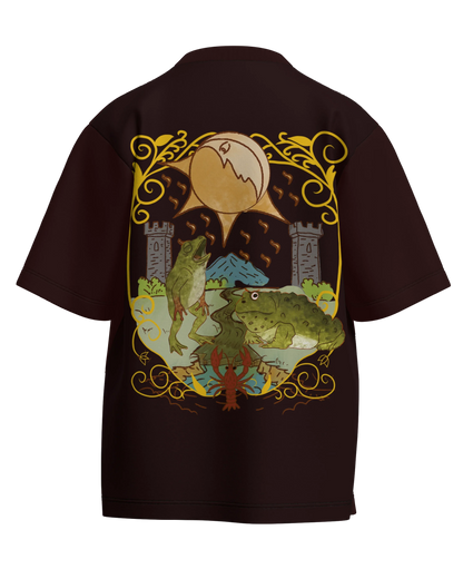 The Moon of Frogs Maroon Oversized French Terry Cotton Premium Streetwear T-shirt Loom of Thirds India's No. 1 Art-led streetwear brand based in Kolkata by Sidhartha Mohanta & Chirayata Purna Chakrabarty