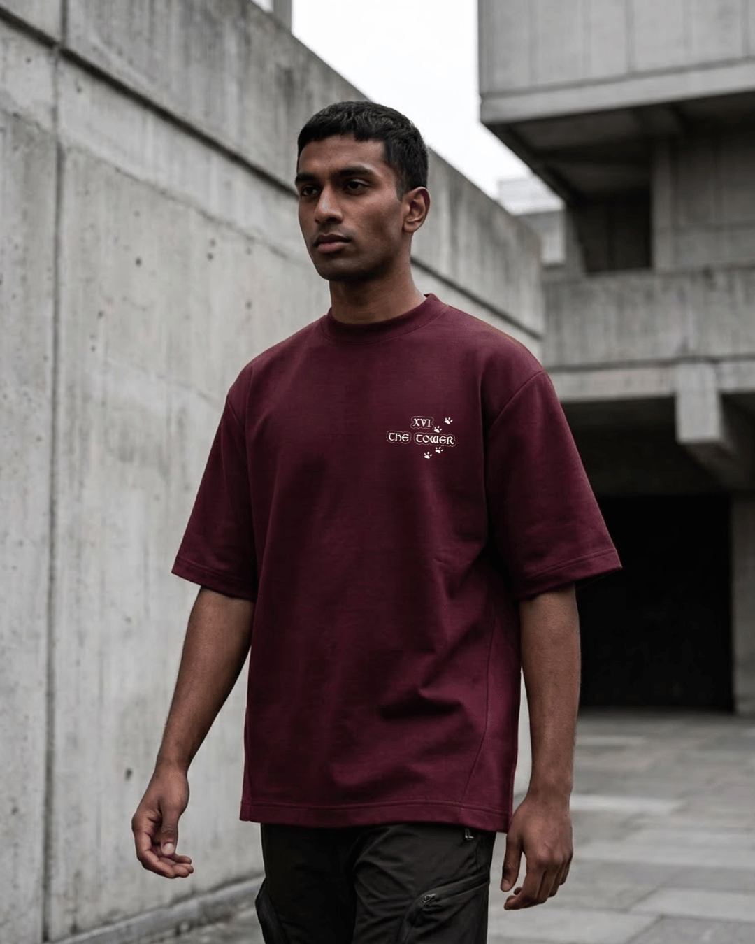 The Tower of Dogs – Tarot Oversized T-Shirt Oversized French Terry Cotton Premium Streetwear T-shirt Loom of Thirds India's No. 1 Art-led, graphic streetwear brand based in Kolkata by Sidhartha Mohanta & Chirayata Purna Chakrabarty