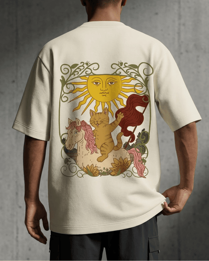 The Sun of Cats – Tarot Oversized T-Shirt Oversized French Terry Cotton Premium Streetwear T-shirt Loom of Thirds India's No. 1 Art-led, graphic streetwear brand based in Kolkata by Sidhartha Mohanta & Chirayata Purna Chakrabarty