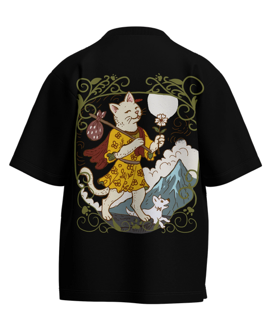 The Fool of Cats Black Oversized French Terry Cotton Premium Streetwear T-shirt Loom of Thirds India's No. 1 Art-led streetwear brand based in Kolkata by Sidhartha Mohanta & Chirayata Purna Chakrabarty