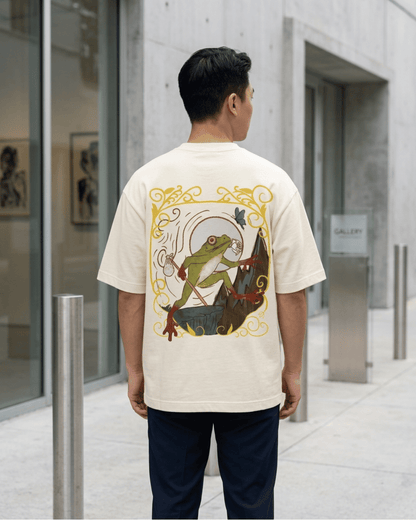 The Fool of Frogs – Tarot Oversized T-Shirt Oversized French Terry Cotton Premium Streetwear T-shirt Loom of Thirds India's No. 1 Art-led, graphic streetwear brand based in Kolkata by Sidhartha Mohanta & Chirayata Purna Chakrabarty