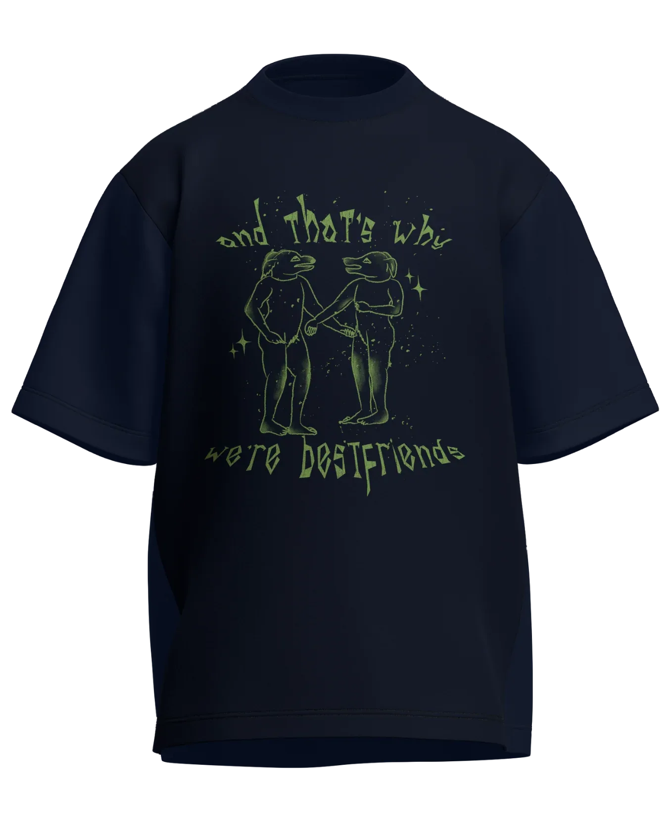 And That’s Why We’re Bestfriends - Oversized Fit Navy Blue 100% cotton 240GSM standard oversized T-shirt Loom of Thirds India's No. 1 Art-led streetwear brand based in Kolkata by Sidhartha Mohanta & Chirayata Purna Chakrabarty