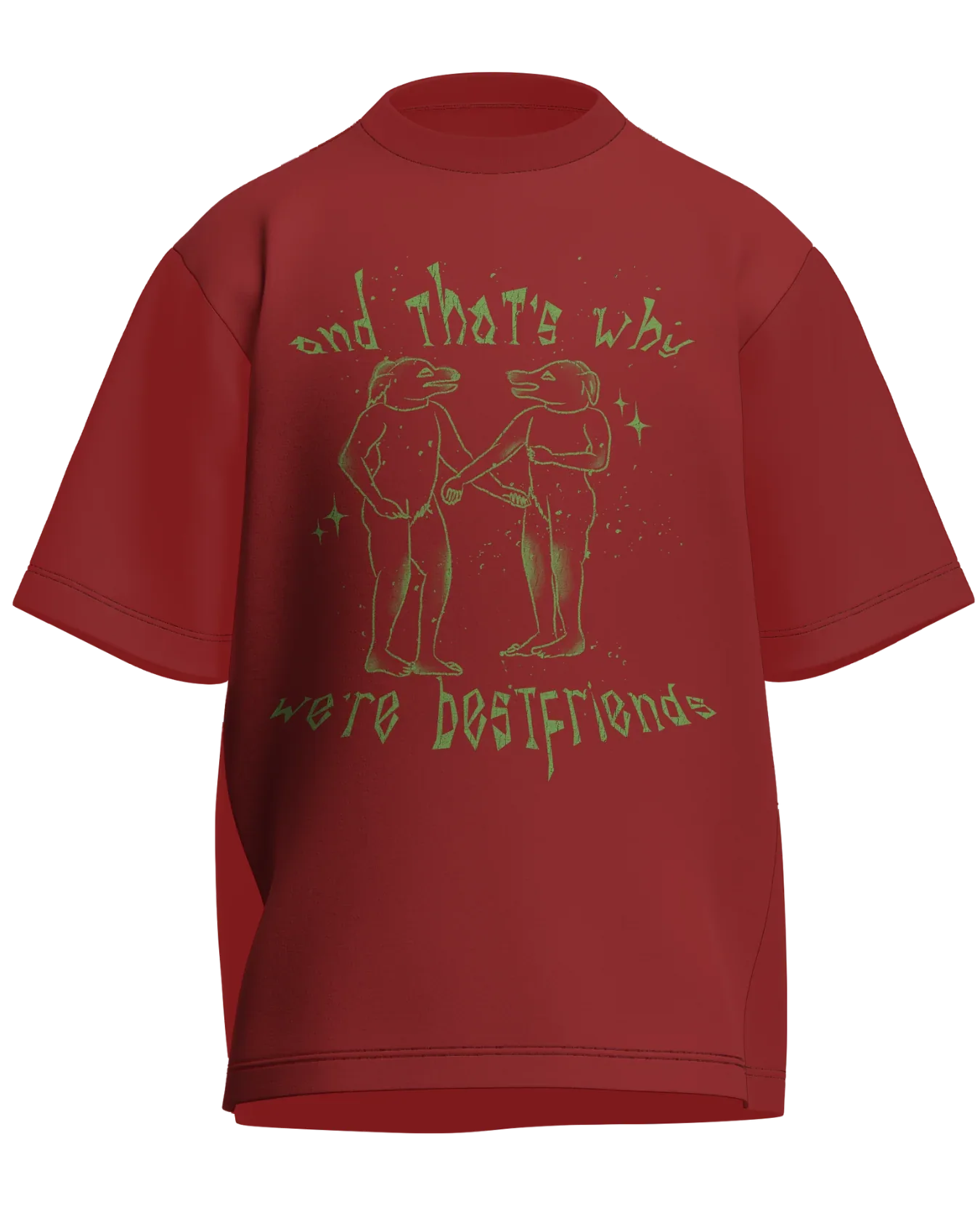 And That’s Why We’re Bestfriends - Oversized Fit Coral 100% cotton 240GSM standard oversized T-shirt Loom of Thirds India's No. 1 Art-led streetwear brand based in Kolkata by Sidhartha Mohanta & Chirayata Purna Chakrabarty