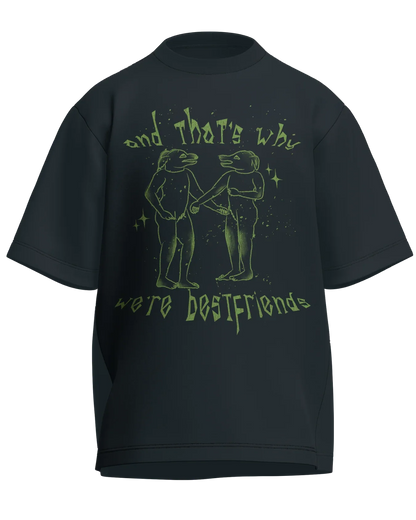 And That’s Why We’re Bestfriends - Oversized Fit Petrol Blue 100% cotton 240GSM standard oversized T-shirt Loom of Thirds India's No. 1 Art-led streetwear brand based in Kolkata by Sidhartha Mohanta & Chirayata Purna Chakrabarty