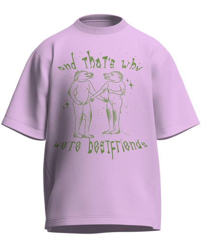 And That’s Why We’re Bestfriends - Oversized Fit Light Baby Pink 100% cotton 240GSM standard oversized T-shirt Loom of Thirds India's No. 1 Art-led streetwear brand based in Kolkata by Sidhartha Mohanta & Chirayata Purna Chakrabarty