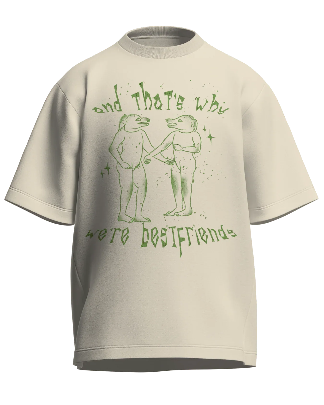 And That’s Why We’re Bestfriends - Oversized Fit Off White 100% cotton 240GSM standard oversized T-shirt Loom of Thirds India's No. 1 Art-led streetwear brand based in Kolkata by Sidhartha Mohanta & Chirayata Purna Chakrabarty