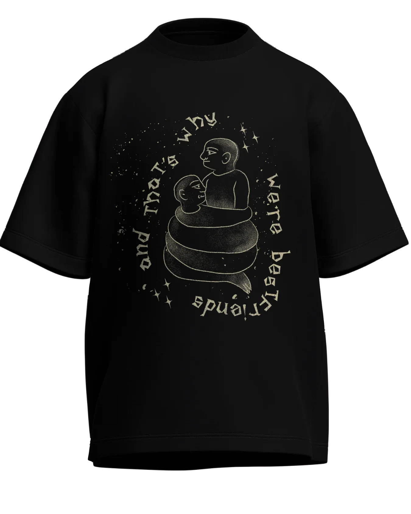 Cause We’re Bestfriends - Oversized Fit Black 100% cotton 240GSM standard oversized T-shirt Loom of Thirds India's No. 1 Art-led streetwear brand based in Kolkata by Sidhartha Mohanta & Chirayata Purna Chakrabarty