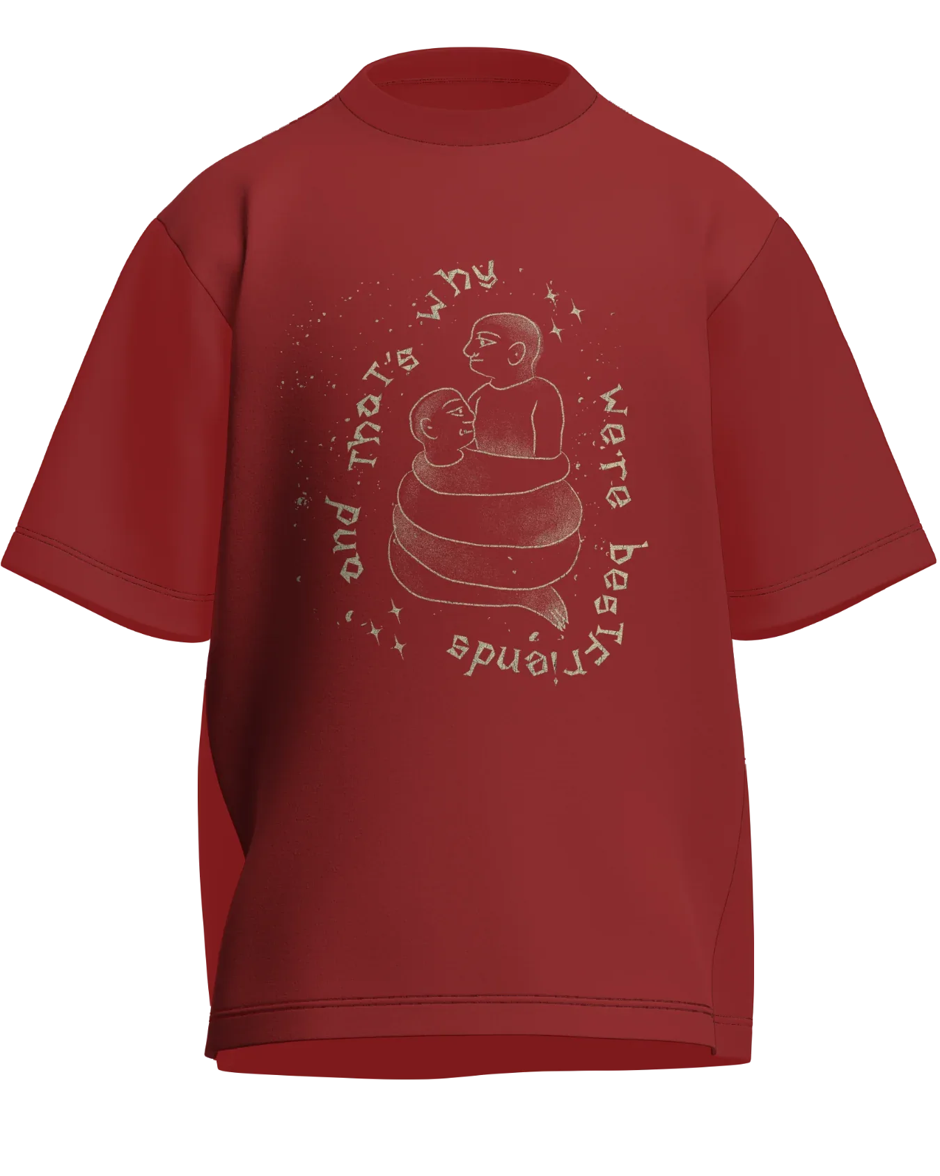 Cause We’re Bestfriends - Oversized Fit Coral 100% cotton 240GSM standard oversized T-shirt Loom of Thirds India's No. 1 Art-led streetwear brand based in Kolkata by Sidhartha Mohanta & Chirayata Purna Chakrabarty